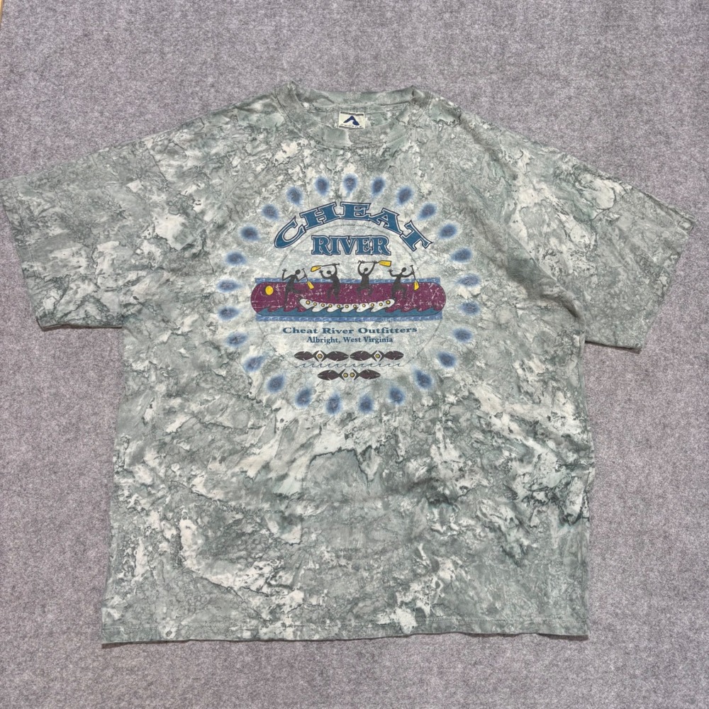 Ohiopyle Cheat River Outfitters Graphic Tee Mens XL Grey Acid Wash Tie Dye Shirt